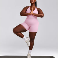 SoftMotion™ Racer Back Vest with Built in Bra Shelf with Grey Logo | Chalk Pink