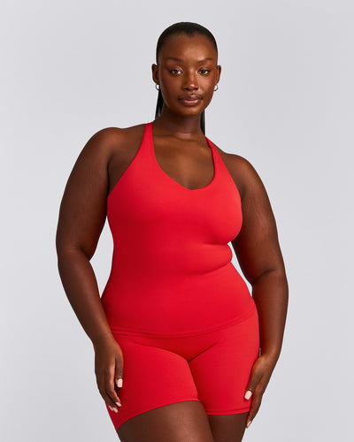 SoftMotion™ Racer Back Vest with Built in Bra Shelf with Grey Logo | Fiery Red