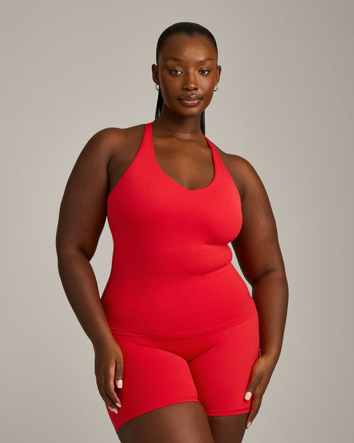 Oner Modal SoftMotion™ Racer Back Vest with Built in Bra Shelf with Grey Logo | Fiery Red