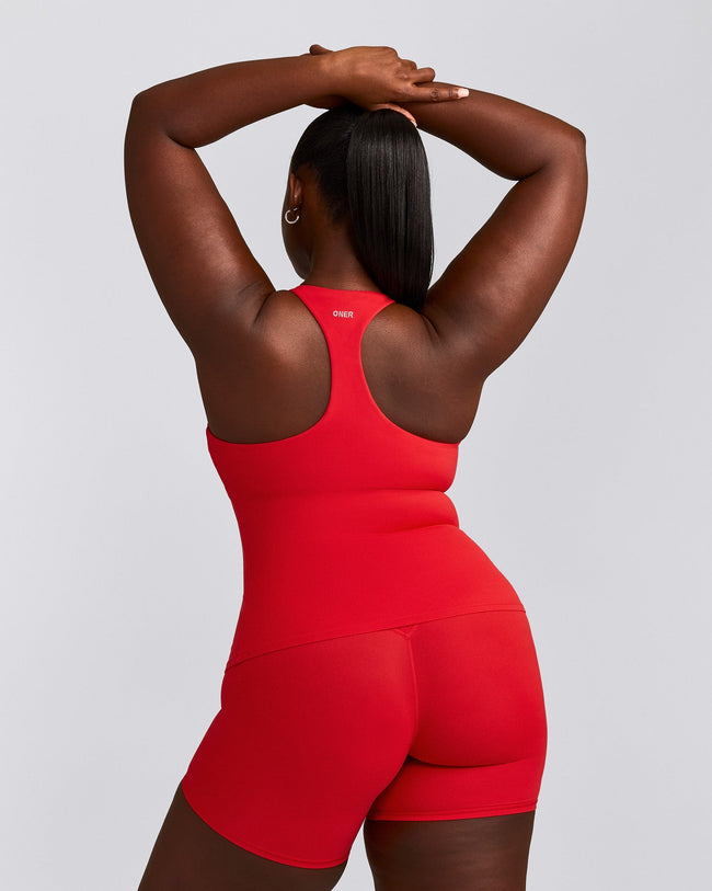 SoftMotion™ Racer Back Vest with Built in Bra Shelf with Grey Logo | Fiery Red