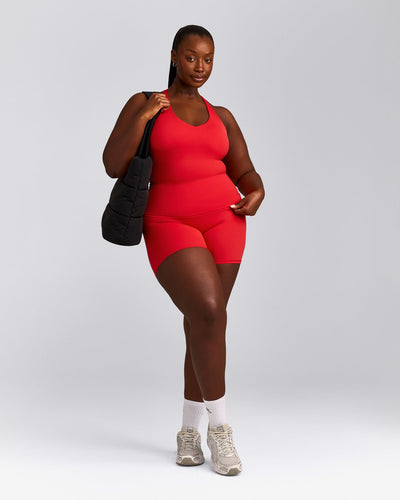 SoftMotion™ Racer Back Vest with Built in Bra Shelf with Grey Logo | Fiery Red