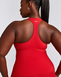 SoftMotion™ Racer Back Vest with Built in Bra Shelf with Grey Logo | Fiery Red