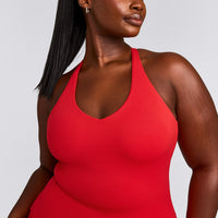 SoftMotion™ Racer Back Vest with Built in Bra Shelf with Grey Logo | Fiery Red