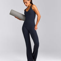 SoftMotion™ Racer Back Tank Top with Built in Bra Shelf with Grey Logo | True Blue