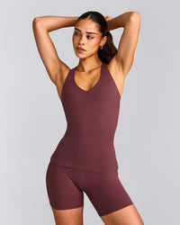 SoftMotion™ Racer Back Vest with Built in Bra Shelf with Grey Logo | Velvet Mocha