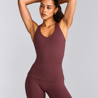 SoftMotion™ Racer Back Vest with Built in Bra Shelf with Grey Logo | Velvet Mocha