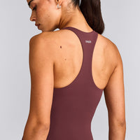 SoftMotion™ Racer Back Vest with Built in Bra Shelf with Grey Logo | Velvet Mocha