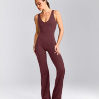 SoftMotion™ Scoop Back Flared All In One Long with Grey Logo | Velvet Mocha