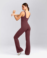 SoftMotion™ Scoop Back Flared All In One Long with Grey Logo | Velvet Mocha