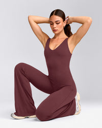 SoftMotion™ Scoop Back Flared All In One Long with Grey Logo | Velvet Mocha