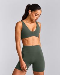 SoftMotion™ Scoop Back Bralette with Grey Logo | Dark Khaki