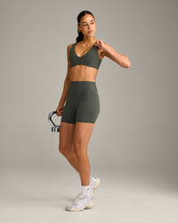 SoftMotion™ Scoop Back Bralette with Grey Logo | Dark Khaki