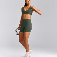 SoftMotion™ Scoop Back Bralette with Grey Logo | Dark Khaki