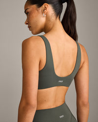 SoftMotion™ Scoop Back Bralette with Grey Logo | Dark Khaki