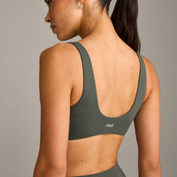 SoftMotion™ Scoop Back Bralette with Grey Logo | Dark Khaki
