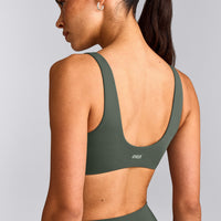 SoftMotion™ Scoop Back Bralette with Grey Logo | Dark Khaki