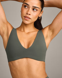SoftMotion™ Scoop Back Bralette with Grey Logo | Dark Khaki