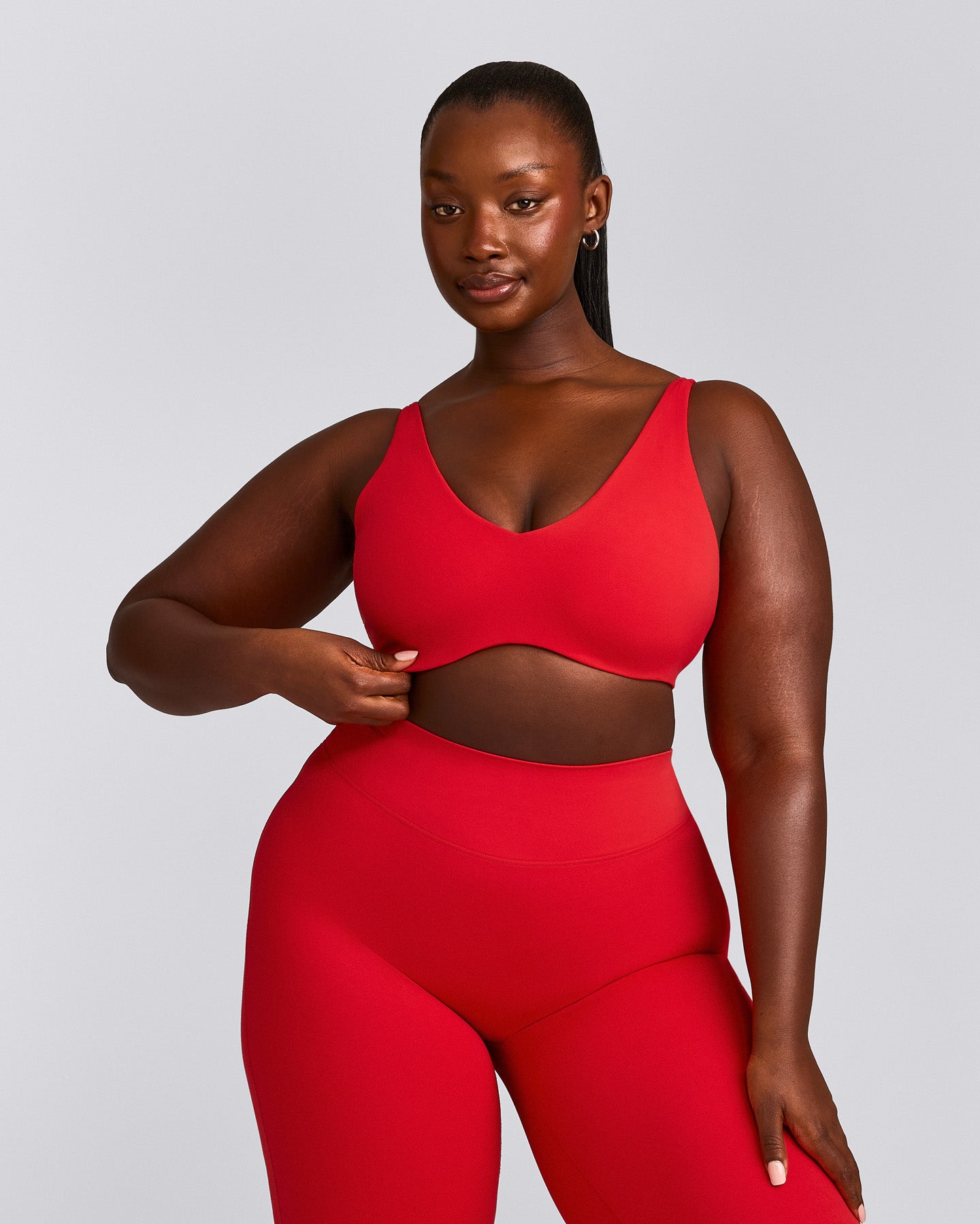 SoftMotion™ Scoop Back Bralette with Grey Logo | Fiery Red