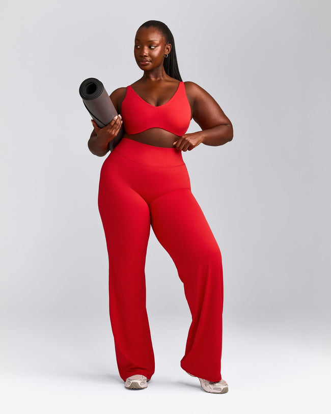 SoftMotion™ Scoop Back Bralette with Grey Logo | Fiery Red