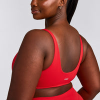 SoftMotion™ Scoop Back Bralette with Grey Logo | Fiery Red