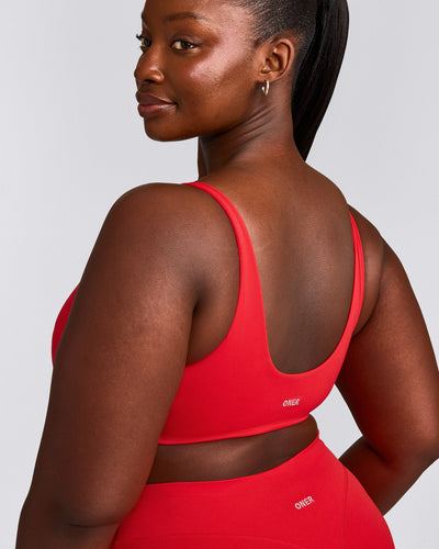 SoftMotion™ Scoop Back Bralette with Grey Logo | Fiery Red
