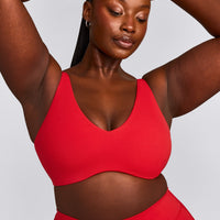 SoftMotion™ Scoop Back Bralette with Grey Logo | Fiery Red