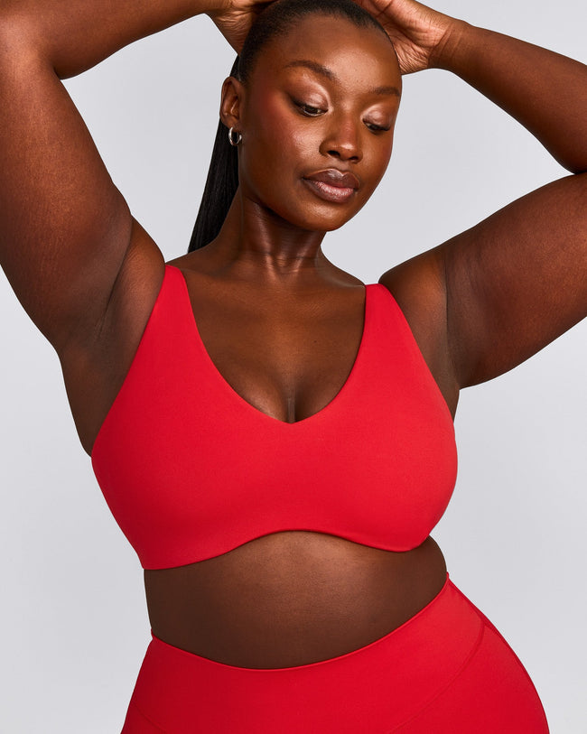 SoftMotion™ Scoop Back Bralette with Grey Logo | Fiery Red