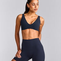 SoftMotion™ Scoop Back Bralette with Grey Logo | True Blue