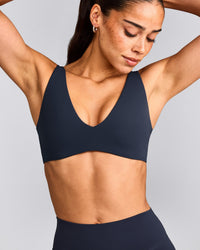 SoftMotion™ Scoop Back Bralette with Grey Logo | True Blue