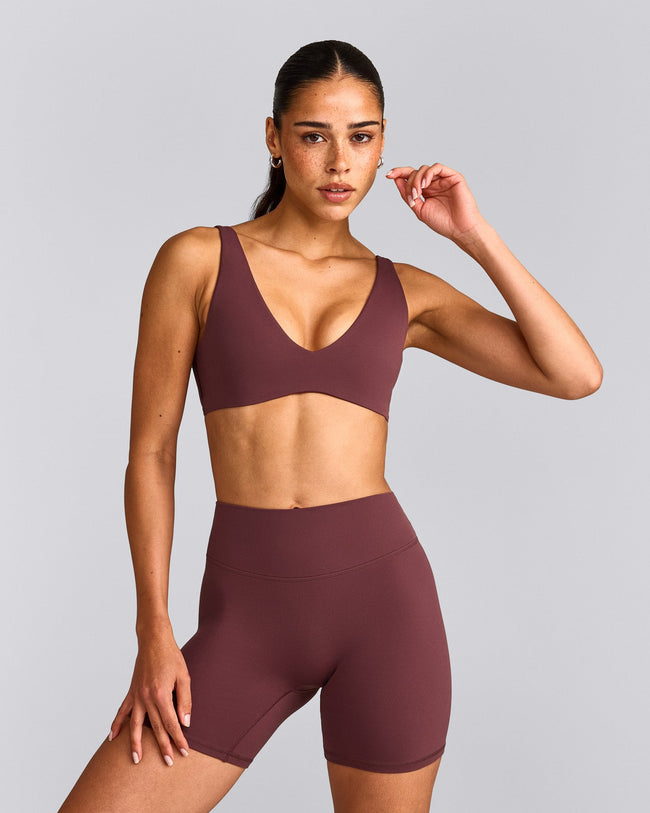 SoftMotion™ Scoop Back Bralette with Grey Logo | Velvet Mocha