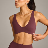 SoftMotion™ Scoop Back Bralette with Grey Logo | Velvet Mocha