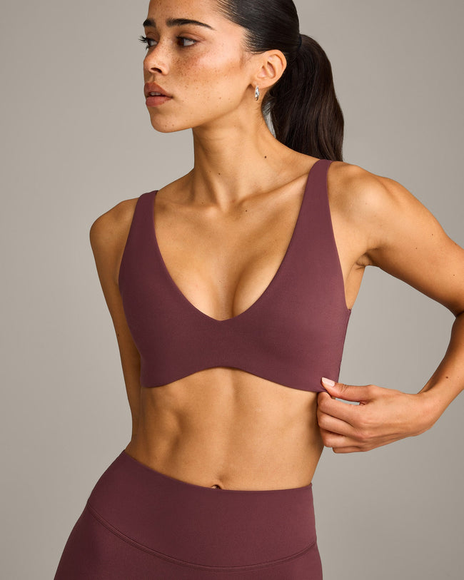 SoftMotion™ Scoop Back Bralette with Grey Logo | Velvet Mocha