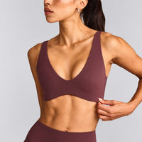 SoftMotion™ Scoop Back Bralette with Grey Logo | Velvet Mocha