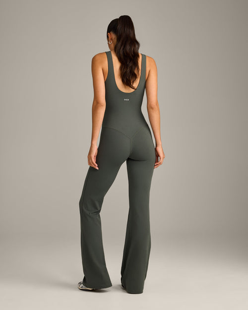 SoftMotion™ Scoop Back Flared All In One Long with Grey Logo | Dark Khaki