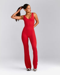 SoftMotion™ Scoop Back Flared All In One Long with Grey Logo | Fiery Red