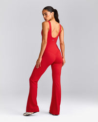 SoftMotion™ Scoop Back Flared All In One Long with Grey Logo | Fiery Red