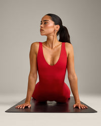 SoftMotion™ Scoop Back Flared All In One Long with Grey Logo | Fiery Red