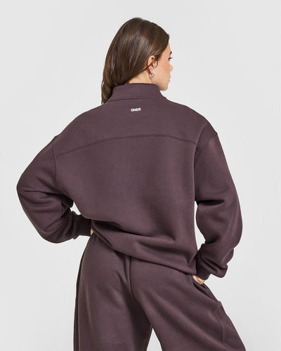 Foundations Oversized 1/4 Zip Sweatshirt | Umber Brown