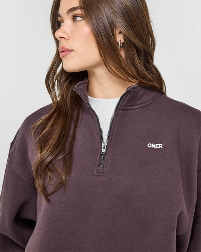 Foundations Oversized 1/4 Zip Sweatshirt | Umber Brown
