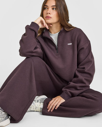 Foundations Oversized 1/4 Zip Sweatshirt | Umber Brown