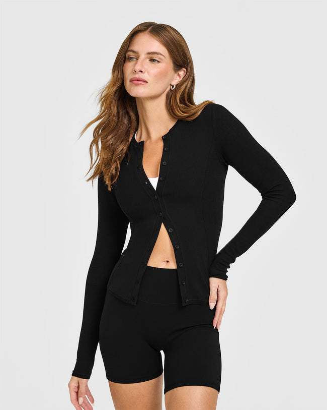 Mellow™ Rib Long Sleeve Cardigan | Black