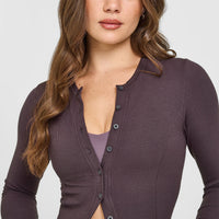 Mellow™ Rib Mid Long Sleeve Cardigan | Umber Brown