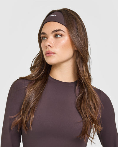 SoftMotion™ Headband with White Logo | Dark Umber Brown