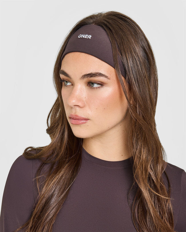 SoftMotion™ Headband with White Logo | Dark Umber Brown