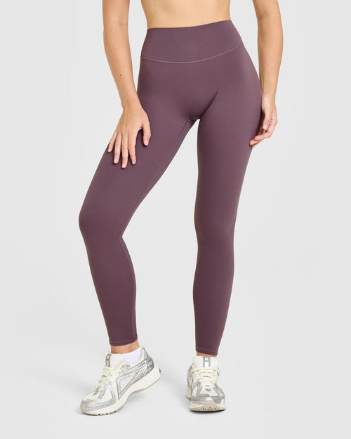 SoftMotion™ High Waisted Leggings with White Logo | Vintage Purple