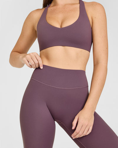 SoftMotion™ High Waisted Leggings with White Logo | Vintage Purple