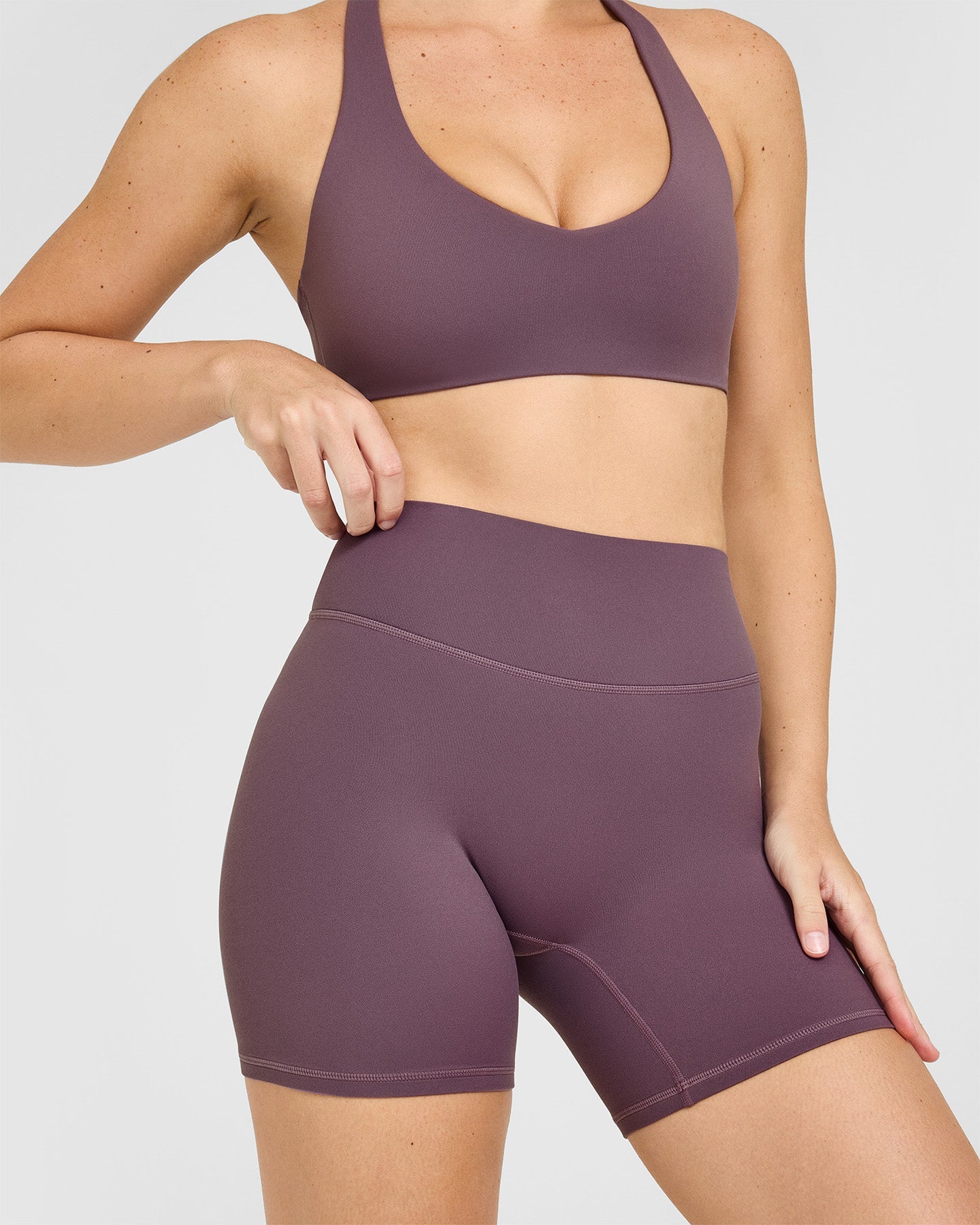 SoftMotion™ High Waisted Shorts 6" with White Logo | Vintage Purple