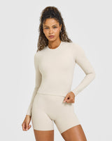 SoftMotion™ Long Sleeve Mid Top with White Logo | Sand