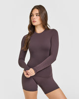 SoftMotion™ Long Sleeve Top with White Logo | Dark Umber Brown