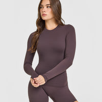 SoftMotion™ Long Sleeve Top with White Logo | Dark Umber Brown